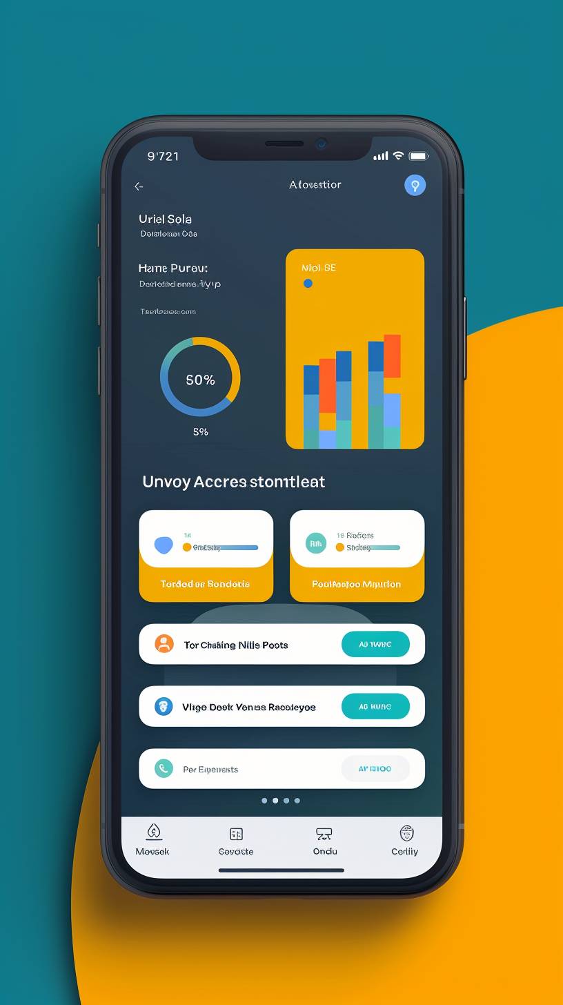 Flat UI design for an app screen that gives an overall health assessment score after a person has taken a questionnaire, and provides the user with next steps for actions to take to address issues.