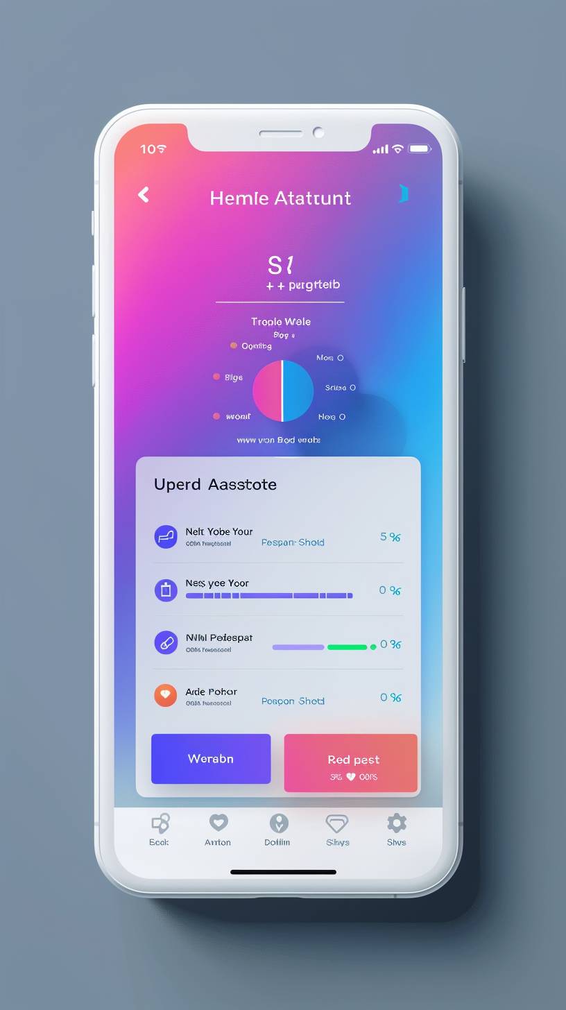 Flat UI design for an app screen that gives an overall health assessment score after a person has taken a questionnaire, and provides the user with next steps for actions to take to address issues.