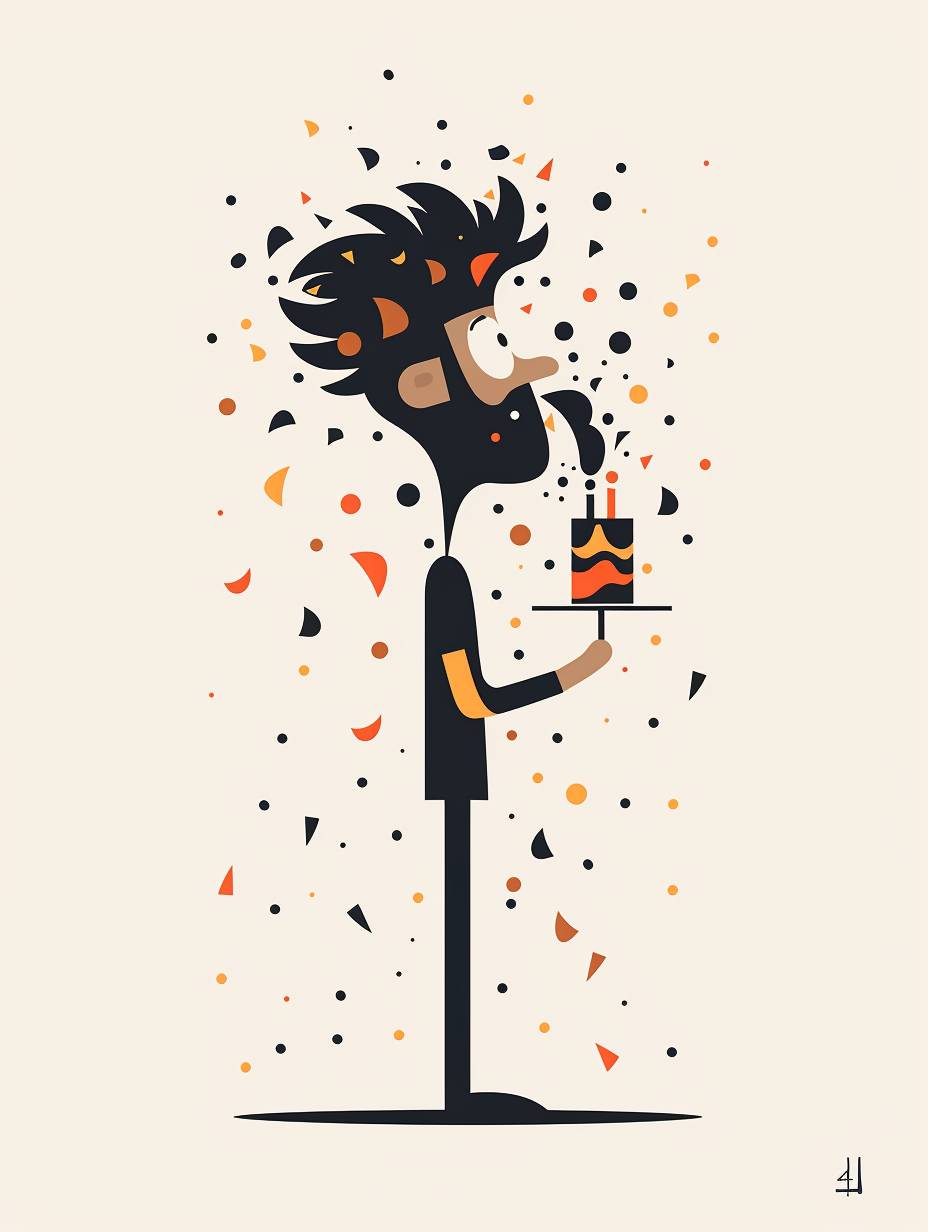 A chubby man is celebrating his 40’s birthday, flat illustration, vector minimalist