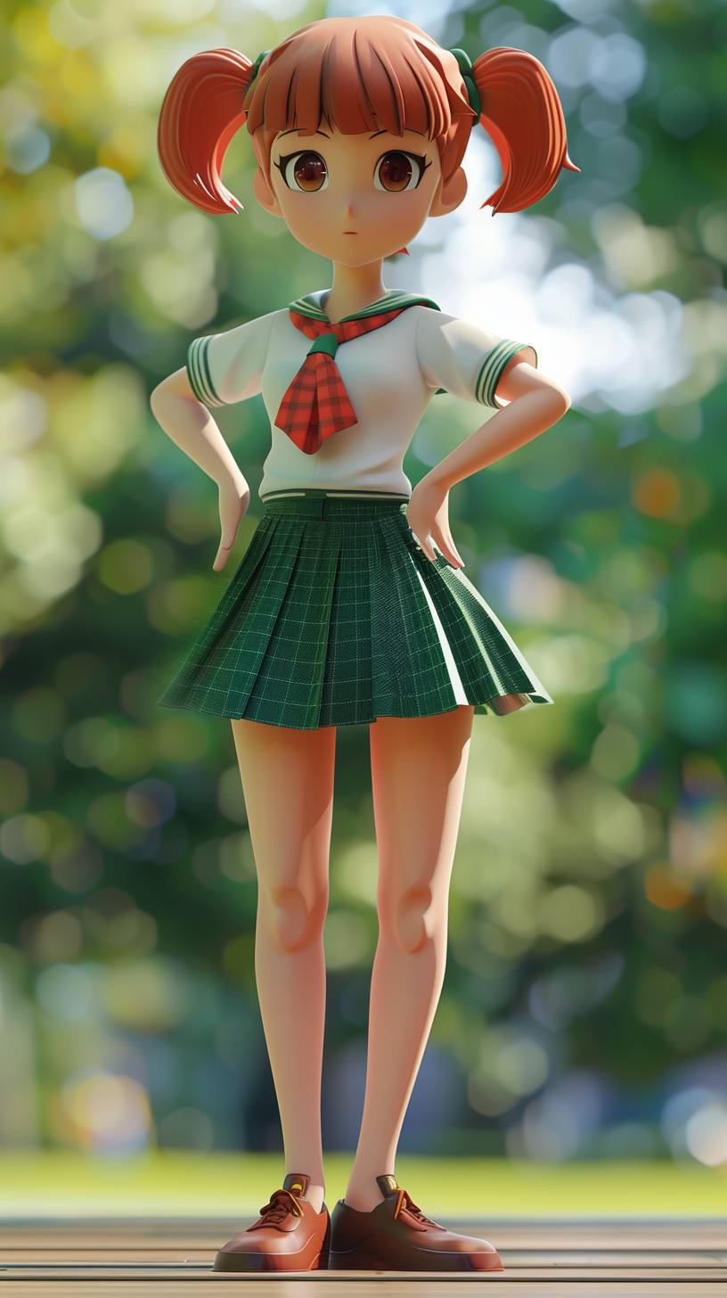 中野四葉がショートスカートを着て、3Dのピクサーとディズニースタイルで描かれ、シンプルでクリーンな背景です