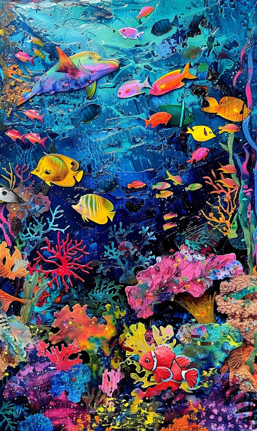 A vibrant underwater coral reef, teeming with colorful fish and marine life by Herman Brood