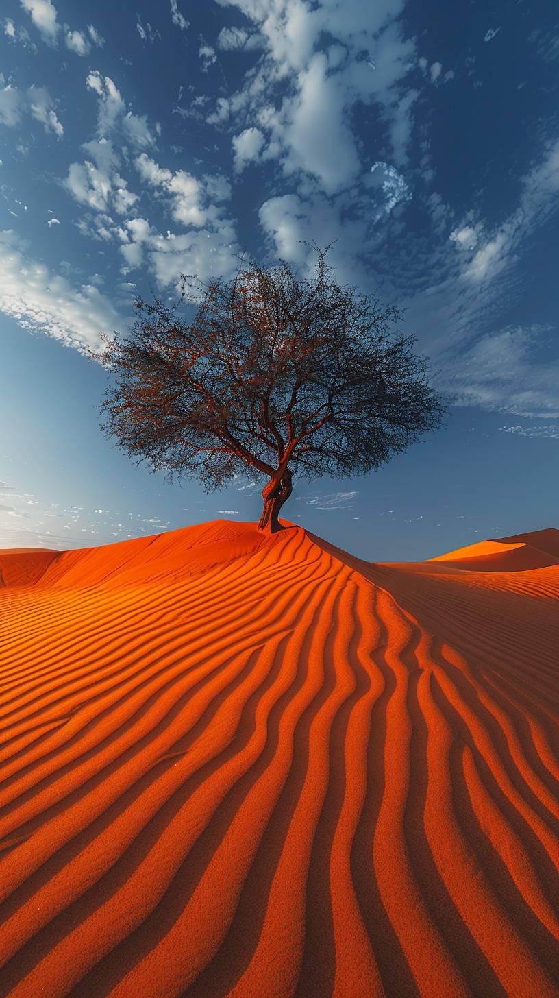 lone tree on desert sand dune at dawn --stylize 750 --v 6.0