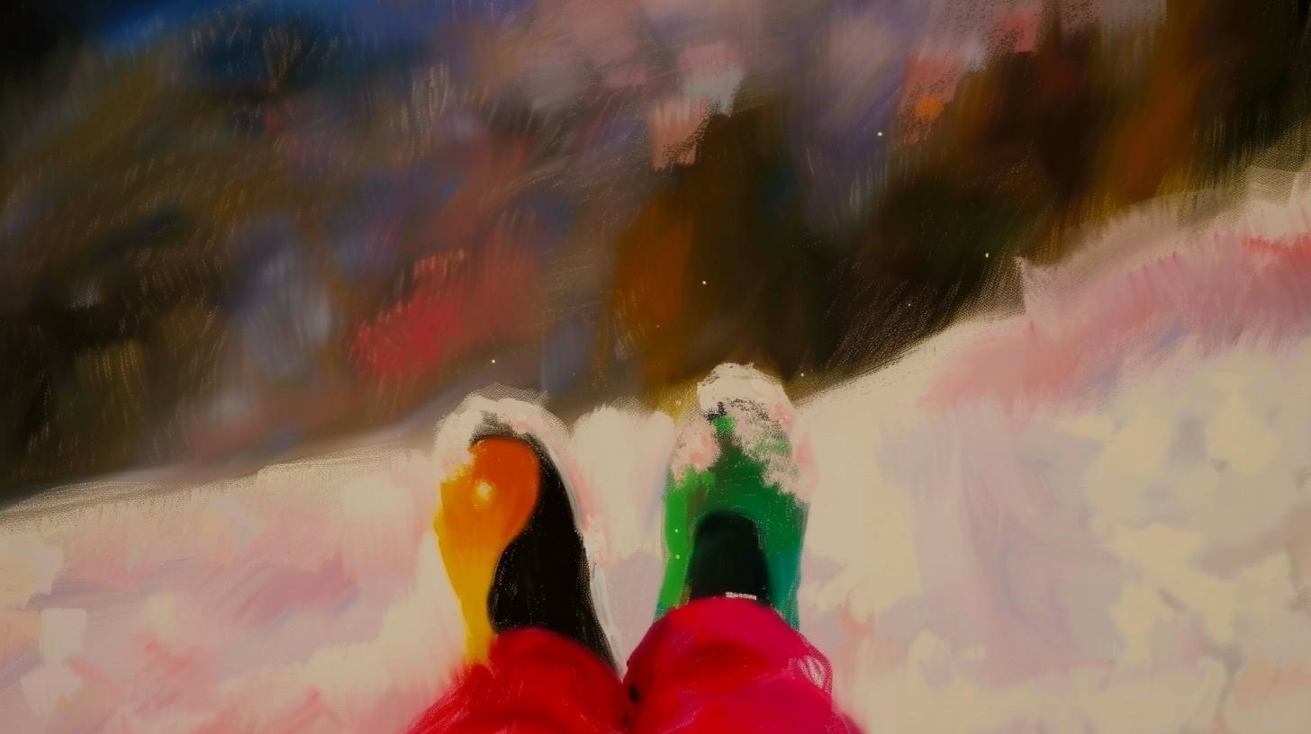 POV of person looking at their feet, snow
