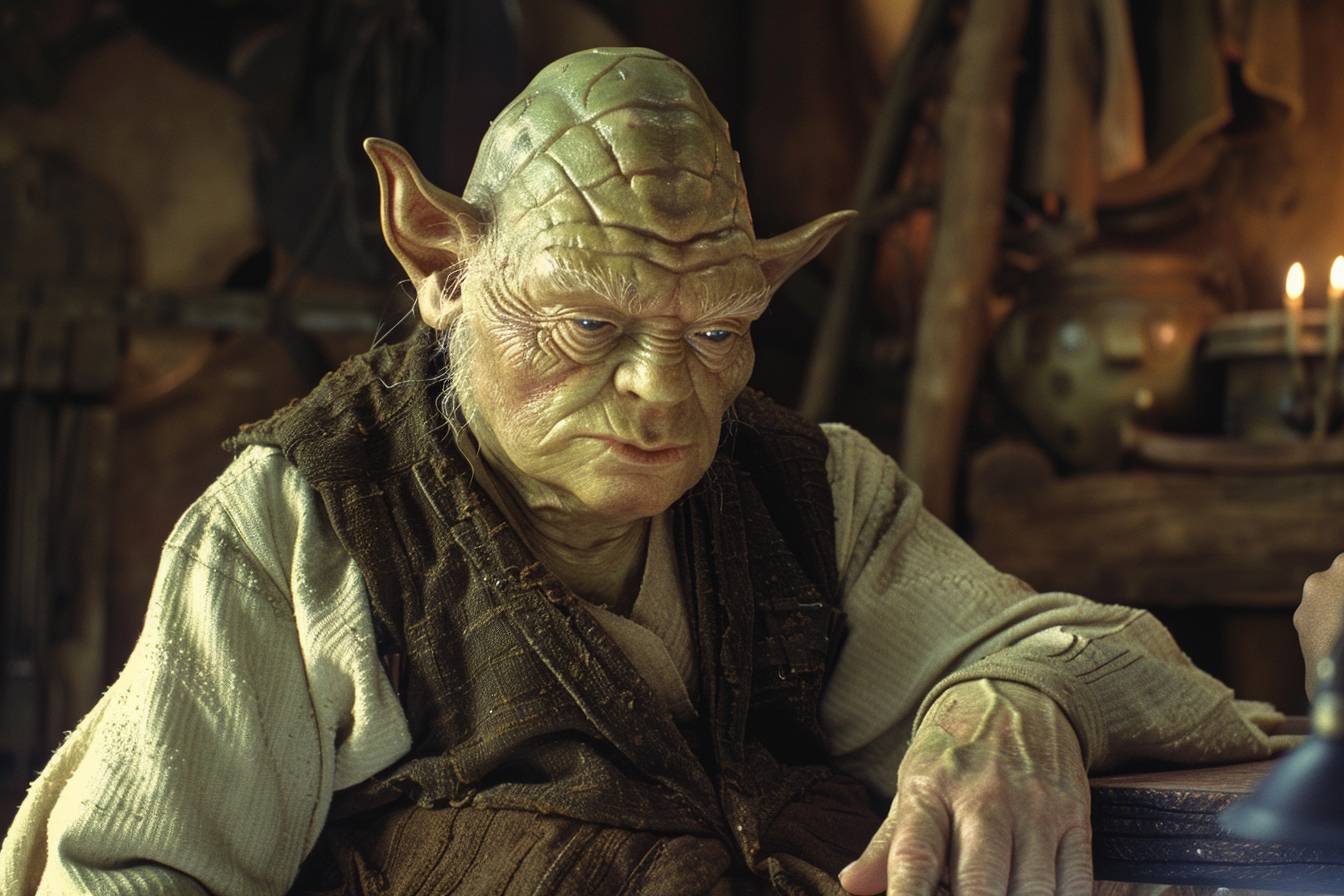 Production Still from Star Wars: Shrek, starring bald shrek as yoda’s father, cinematography, directed by George Lucas, 1978 film style --ar 3:2  --v 6.0