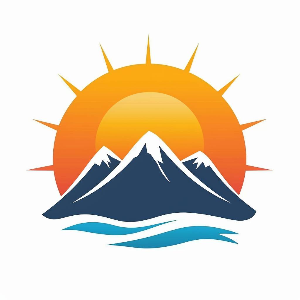 Logo flat icon Mountain beach sun sunset