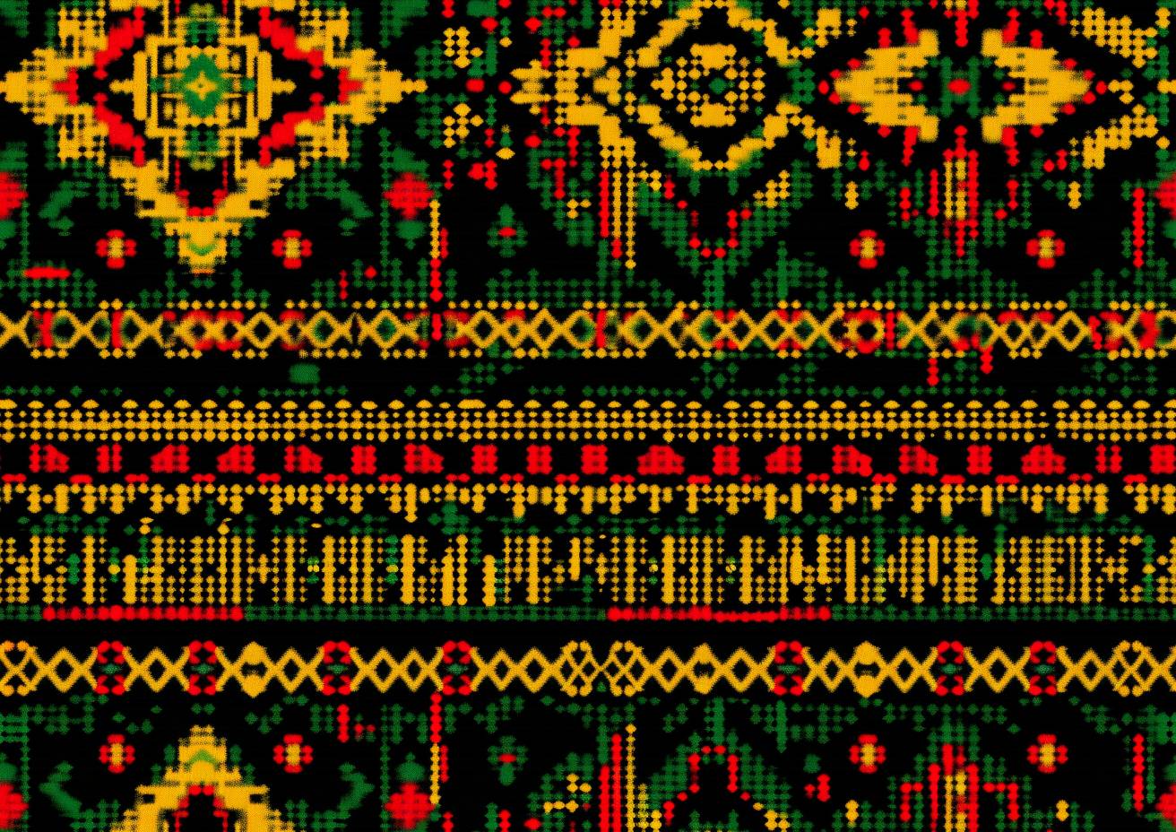 African tribal pattern, in the style of red, green, and yellow colors, in the style of African print style fabric design