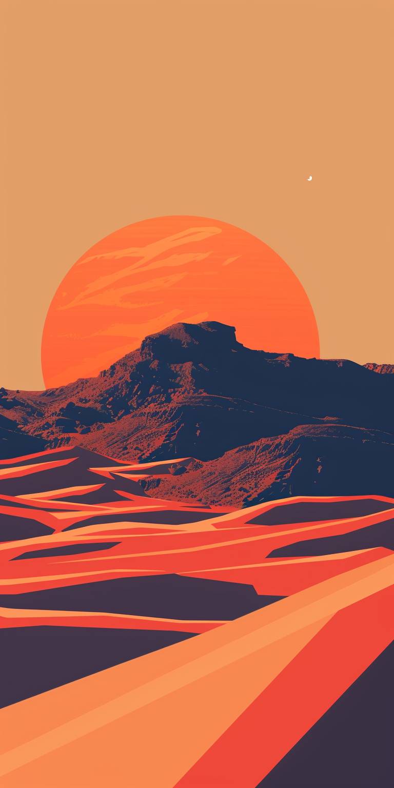 A simple illustration of a desert, simple shapes, three colors, block colors