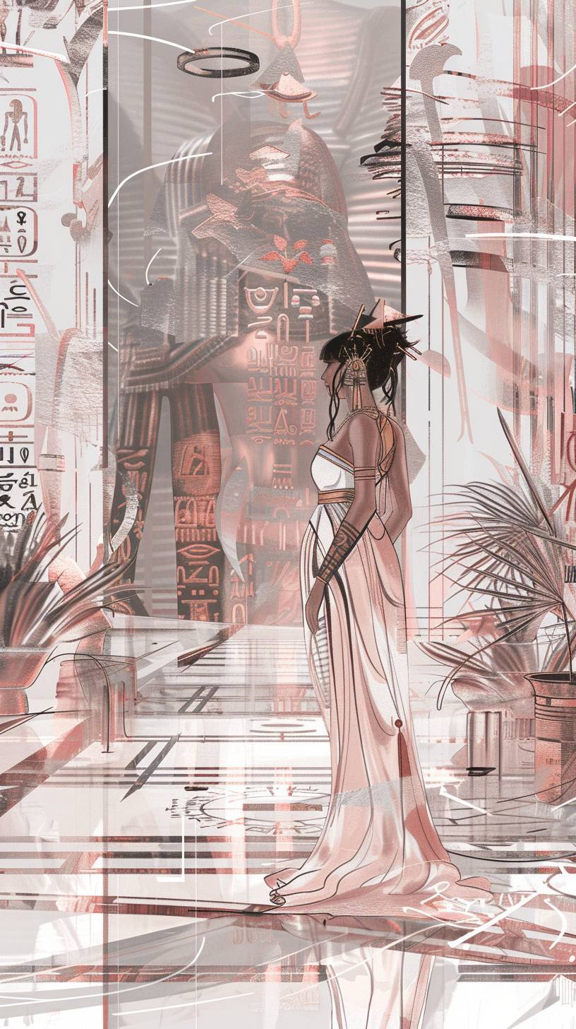 An ancient Egyptian princess in a grand temple, intricate hieroglyphics on the walls, golden artifacts, and majestic architecture