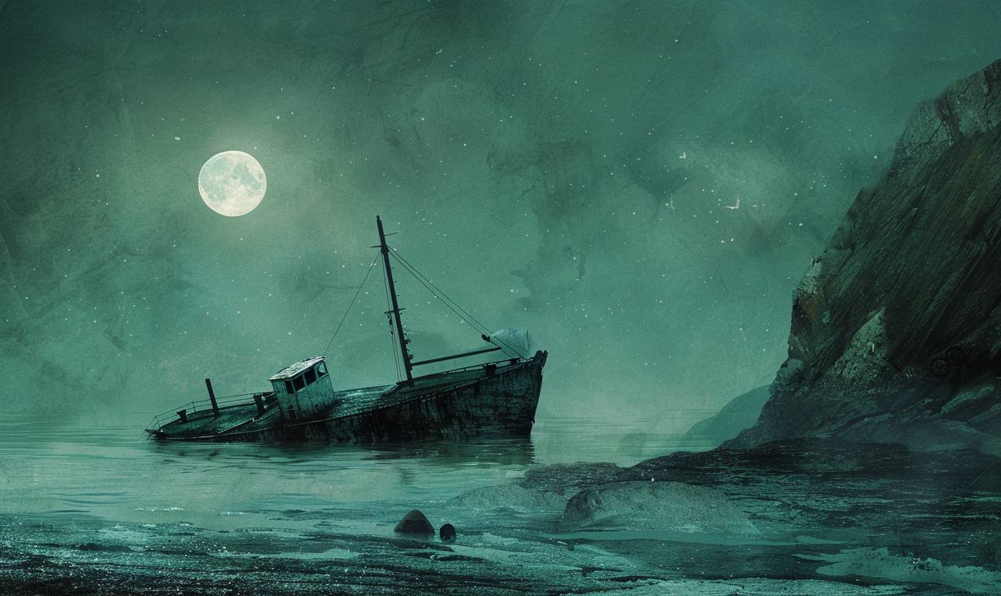 オリバージェファース風のスタイル、幽霊船が幽霊のいる海岸に沈没