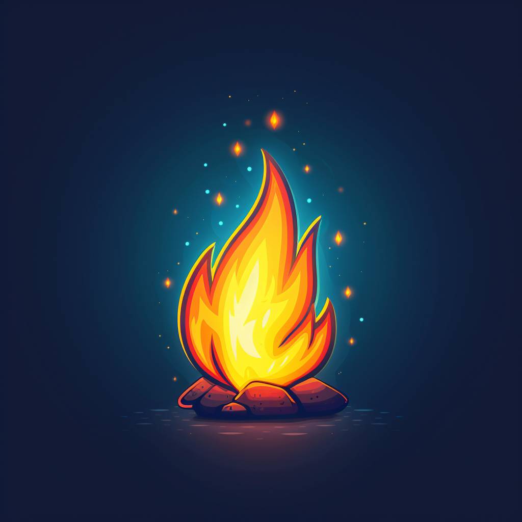 Minimalist streak icon signified by a flame, flat design, cel shaded vector art