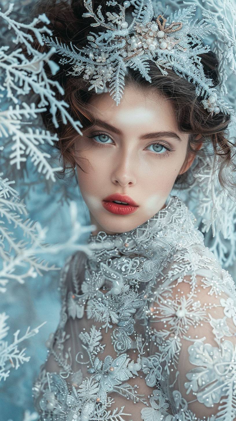 Young stunning woman in a Frostwork Filigree dress