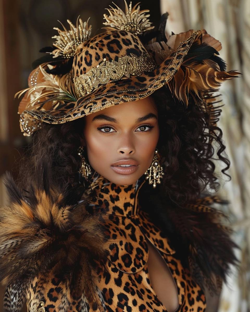 LeopardLuxe: Wild print, fierce elegance. SavannahStance: Bold fashion, natural grace. UntamedElegance: Animal print, striking pose. WildWhispers: Fierce pattern, poised beauty.