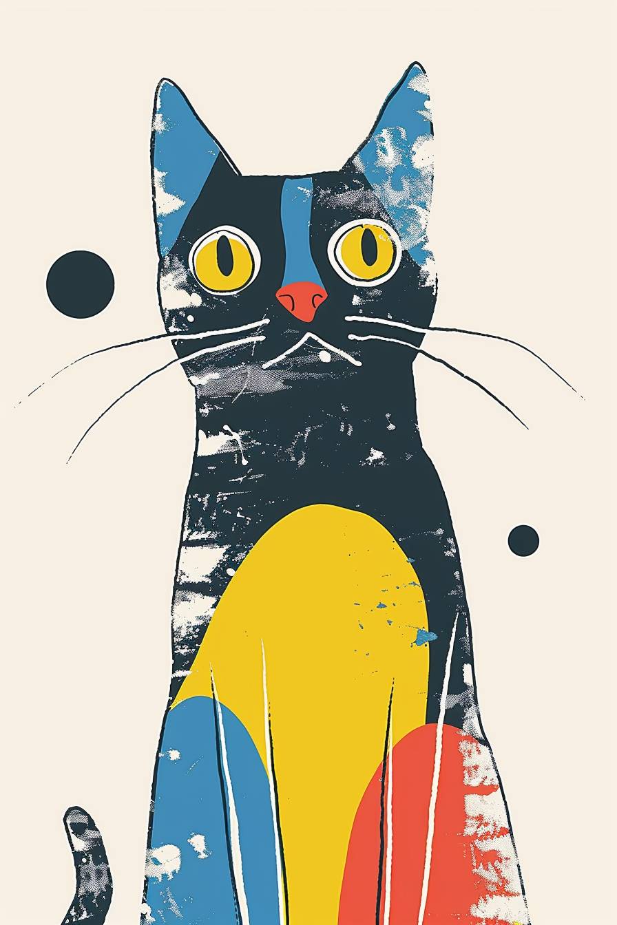 A HolsteinCat sits in the middle, with straightforward humor, simple lines and bright colors. Japanese illustrator Nimura Daisuke