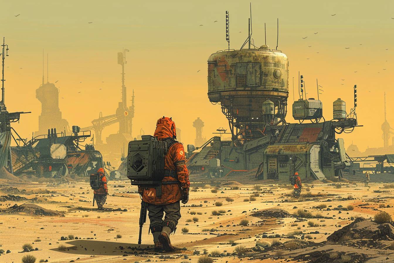Wasteland, sci-fi art, in style of Kim Jung Gi