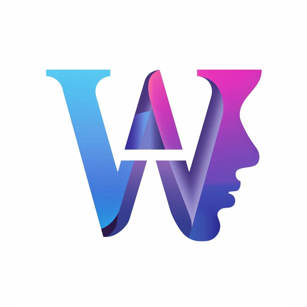 Modern flat design logo letter 'W', face view, minimalist, design, creative, blue, purple, web agency, dynamic, white background, 8K