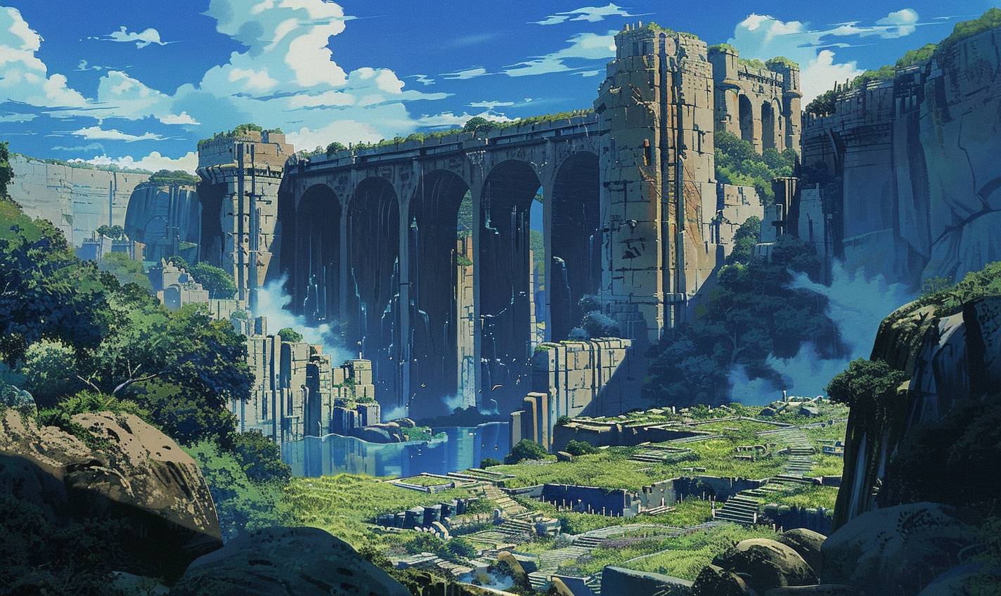 In the style of Yoshiyuki Tomino, forgotten citadel of an ancient civilization