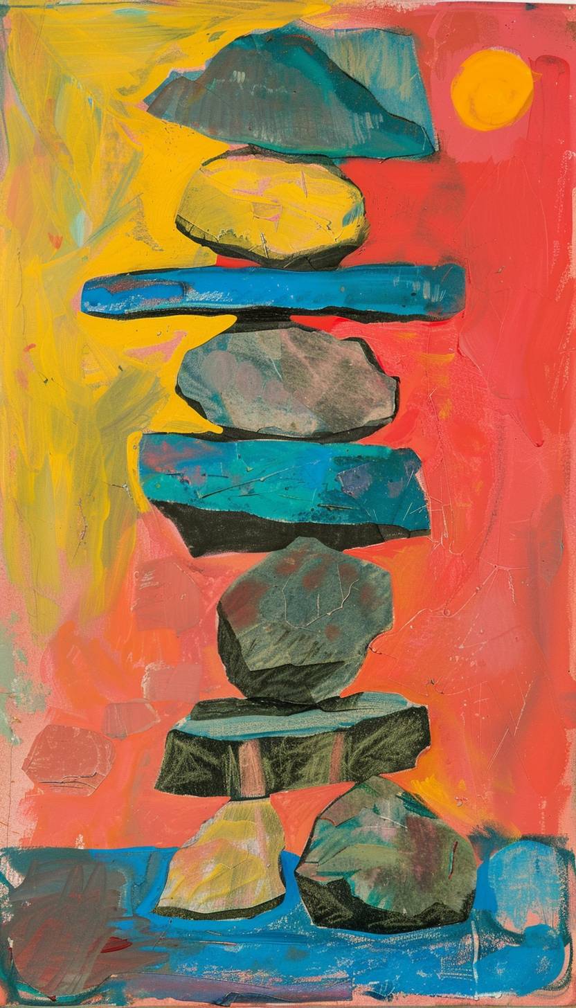 In style of Etel Adnan, Mystical stones radiating ancient energy --ar 4:7  --v 6.0