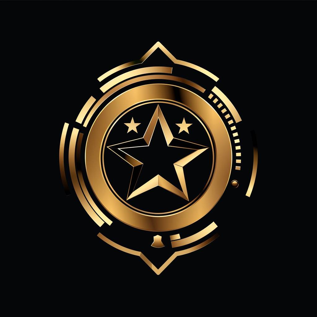 black and gold metallic logo for futuristic police agency, science fiction