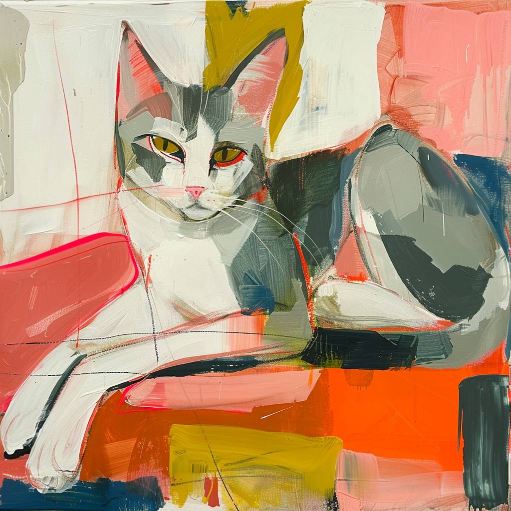 Feline animal painting in the style of Amy Sillman