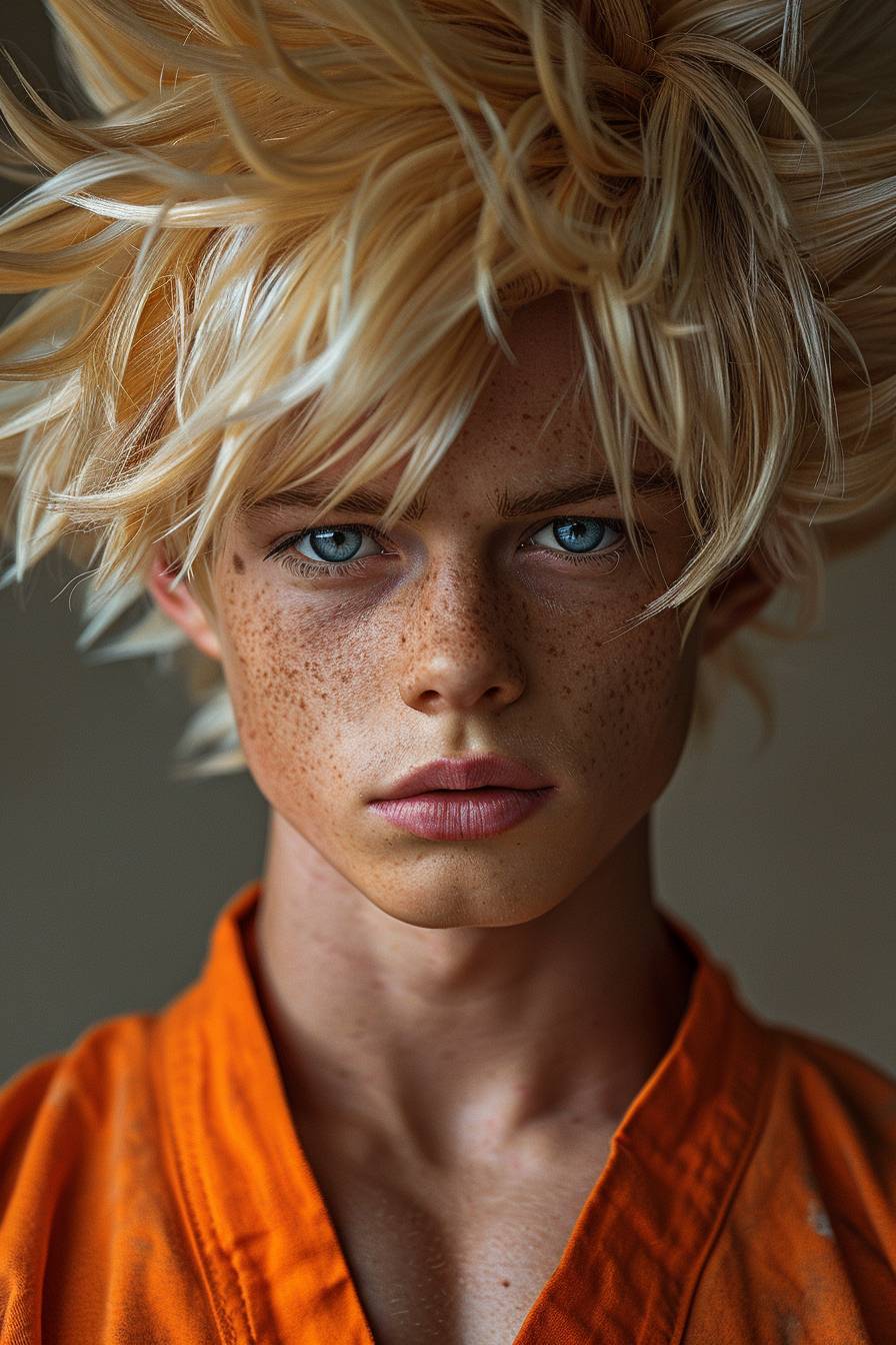 Realistic portrait photo of real life Goku from Dragon Ball Z