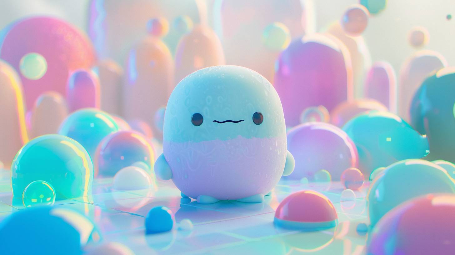 Adorable creature in a simple rounded geometric shape, stylized world, pastel colors, subsurface scattering, Octane render, Unreal Engine 5, photo-real, Sony a7R IV camera, Meike 85mm F1.8 lens