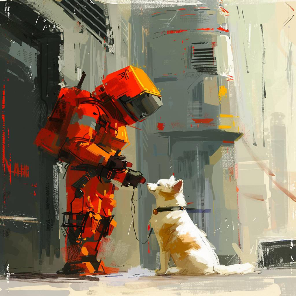 A cat and a dog made in the style of Sparth
