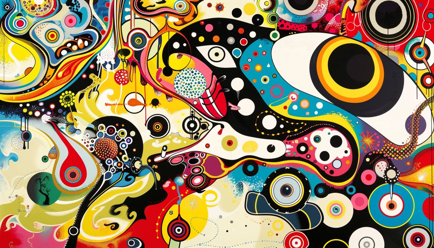 A [Subject] in the style of Takashi Murakami, vibrant colors, whimsical elements, bold and clean lines, dynamic textures, 2D, illustration
