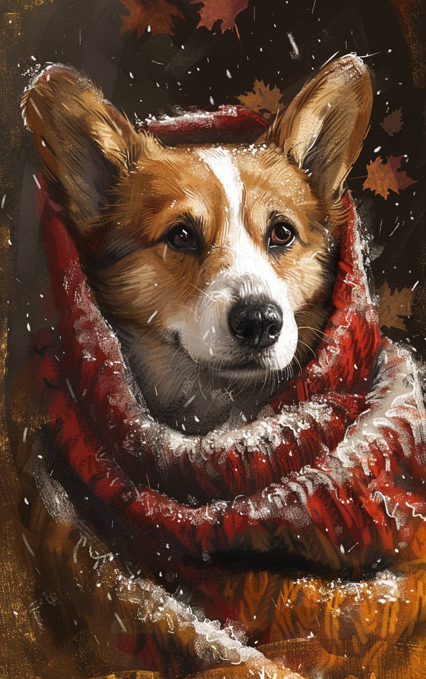 寒さを感じるコーギー犬のイラスト画像