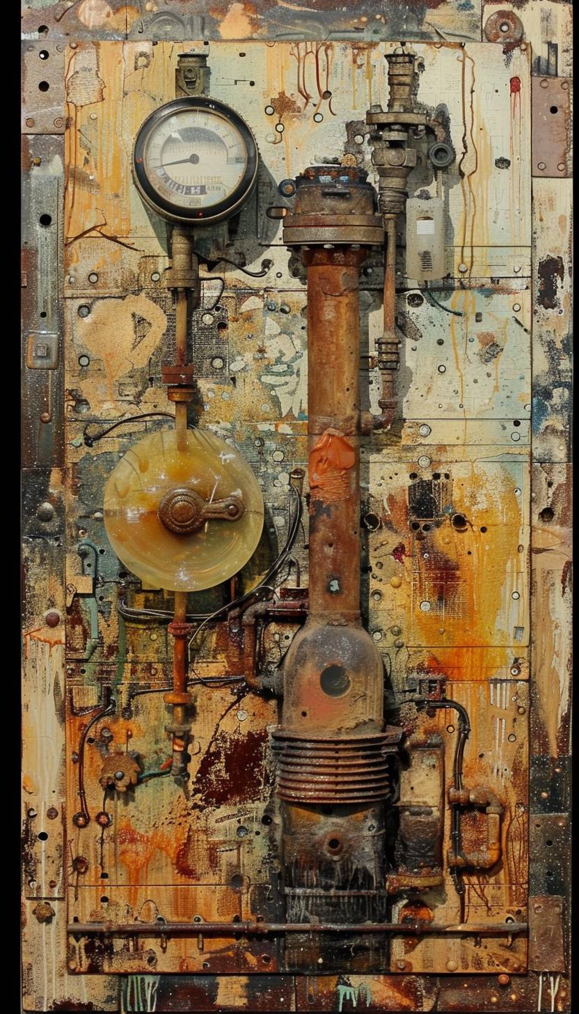 In the style of Helen Frankenthaler, a steampunk lab brimming with mechanical marvels -- ar 4:7 -- v 6.0
