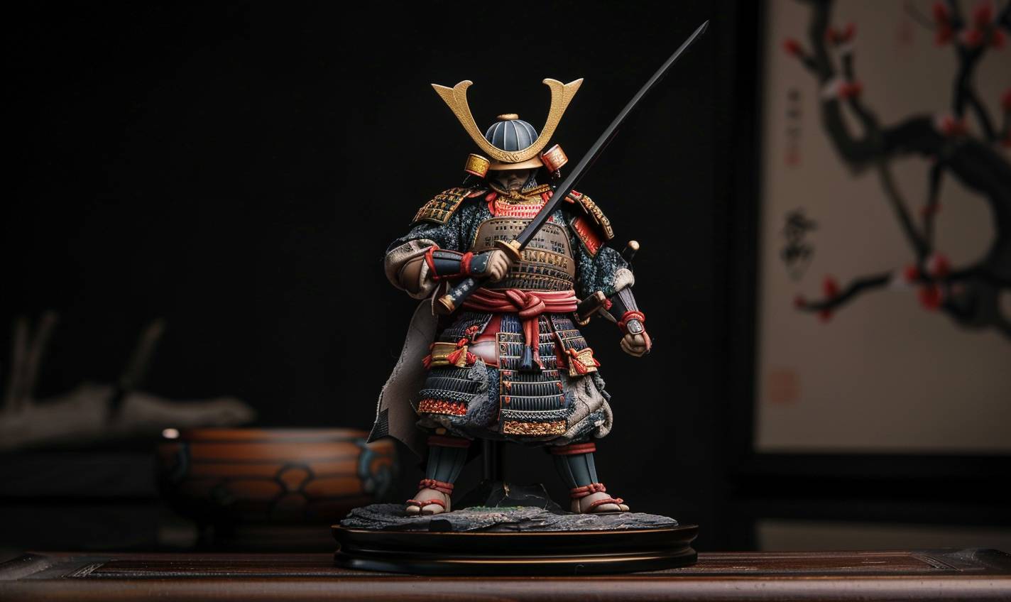 Samurai figurine designed and painted by Liu Ye on black background