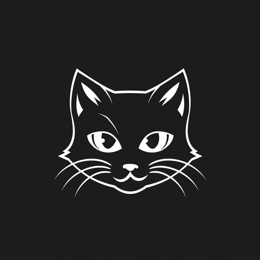 Cute cat logo, black and white, minimalist