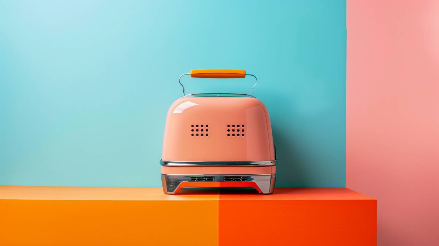 Product photo of a minimalistic, color blocking toaster
