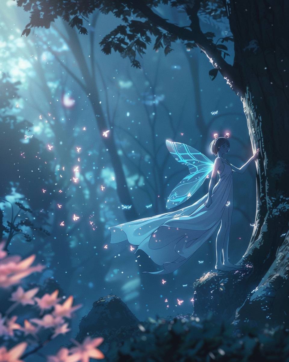 Magical pixie in an ethereal forest