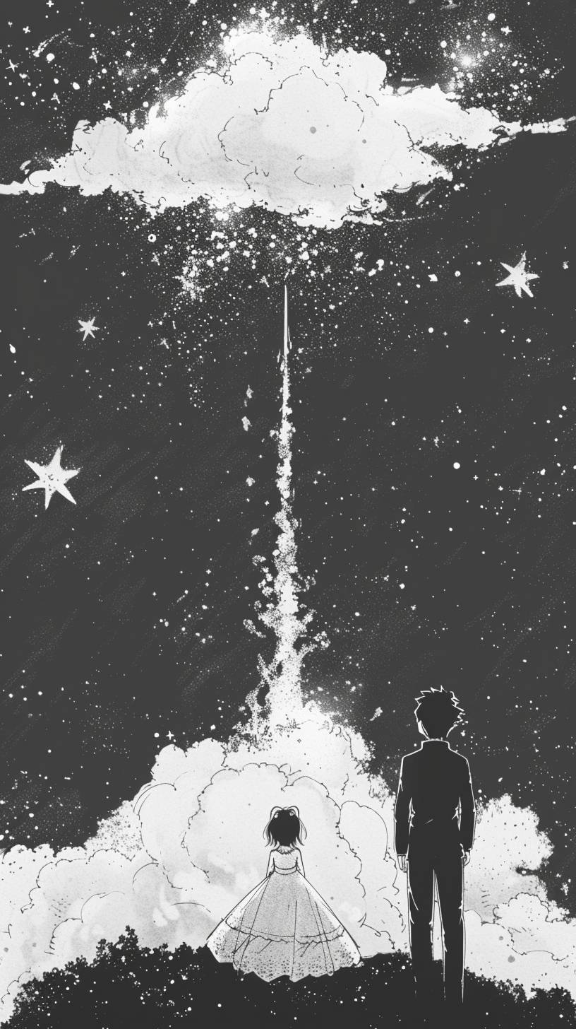 彼女は流れ星と彗星のしっぽを見る、彼女の目には天国がある