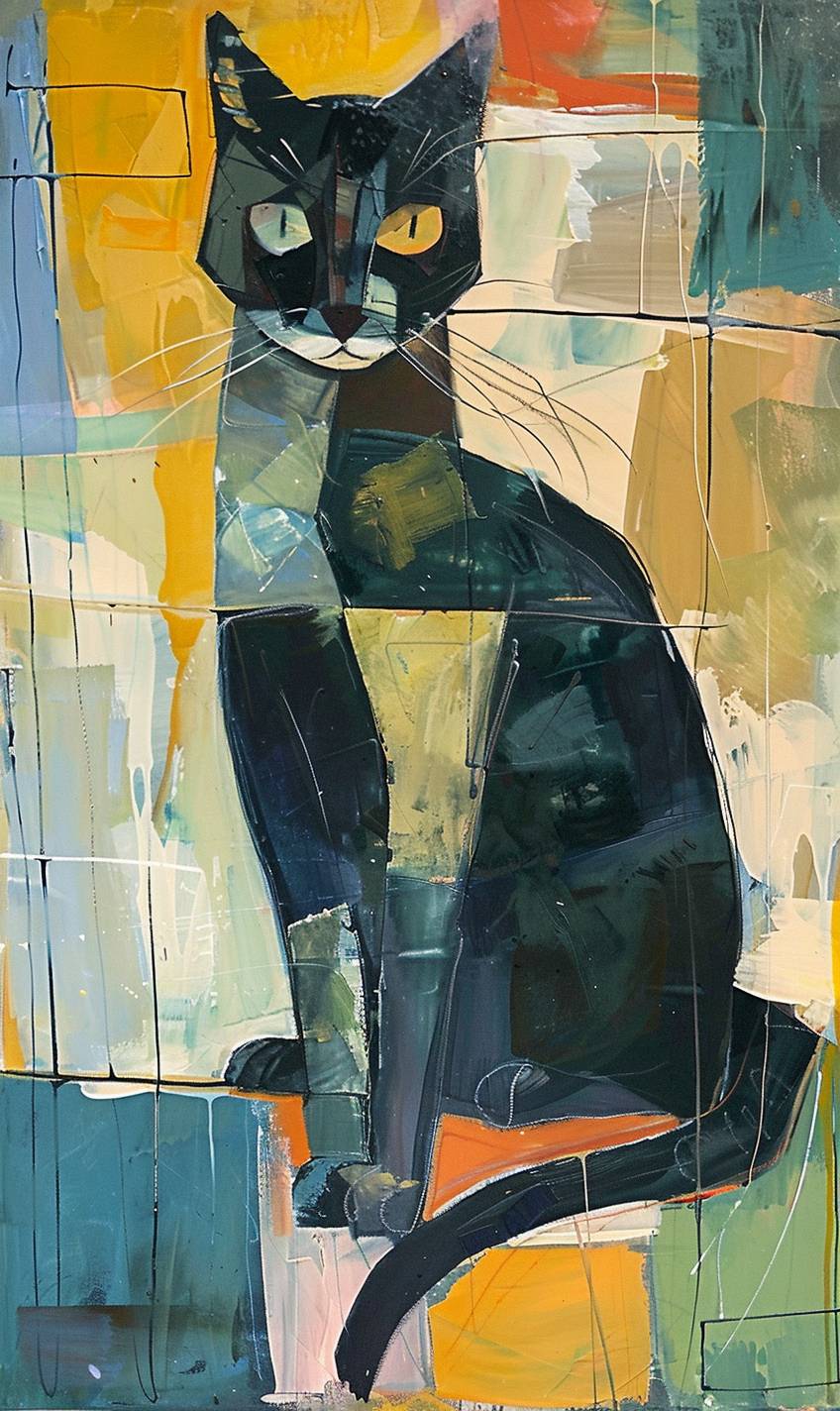Feline animal painting in style of Richard Diebenkorn