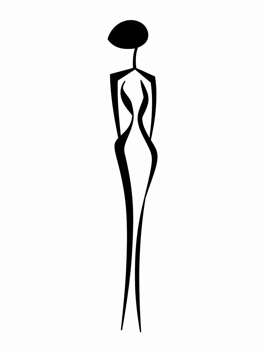 Please draw a black stick drawing depicting the full body outline of a sleek looking woman to be used as an icon for a logo.