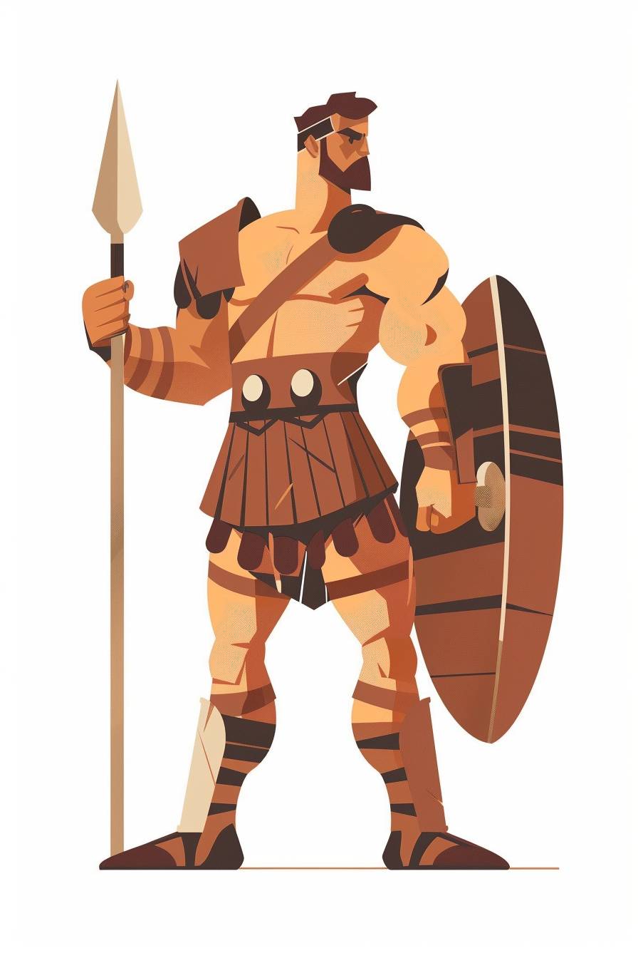Warrior character in the style of Paula Modersohn-Becker, full body, flat color illustration