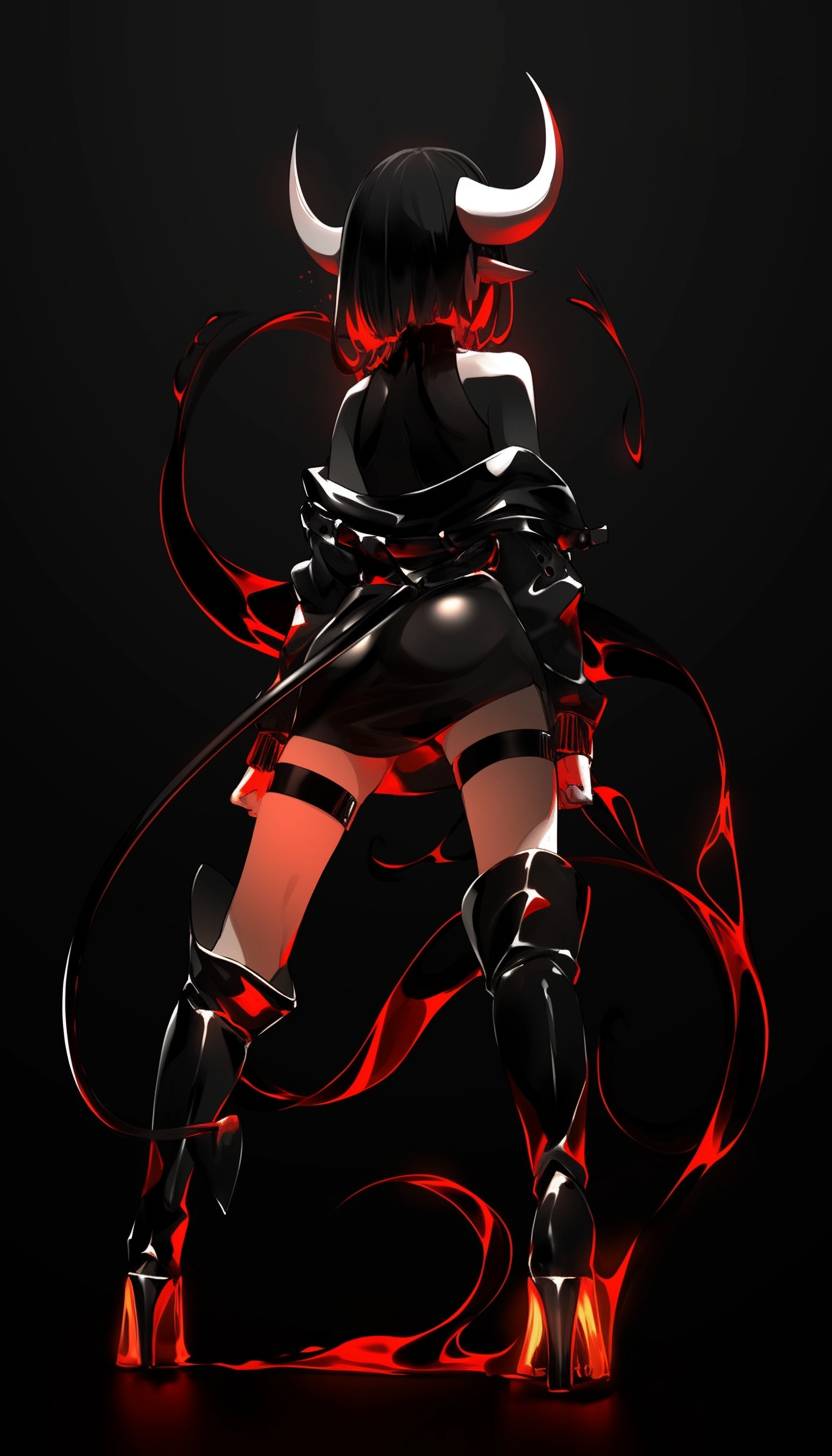 Full body shot of an angry demon female with inkblots