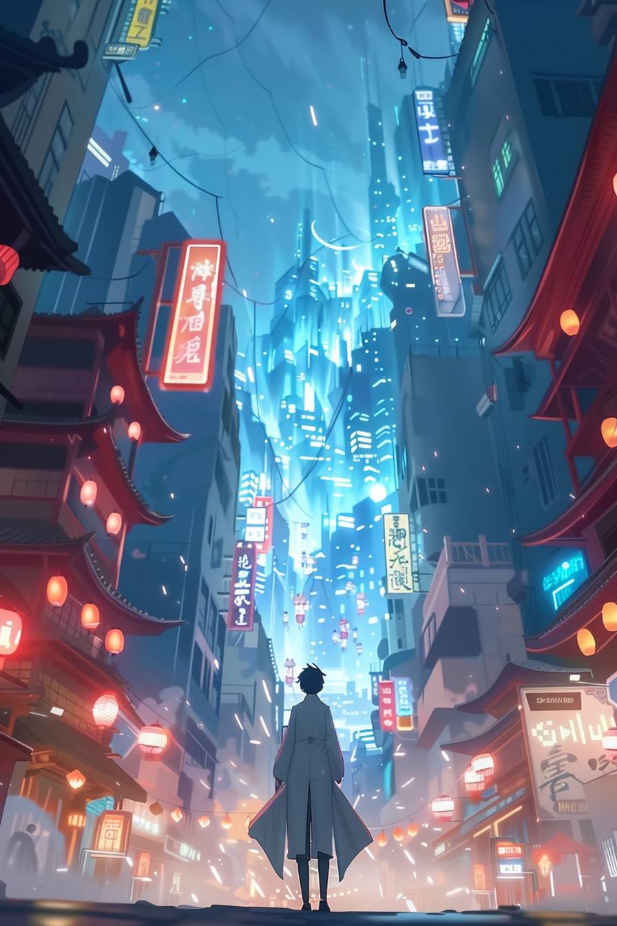 A futuristic, cyberpunk cityscape, with towering skyscrapers, neon signs, and a bustling, gritty urban environment.