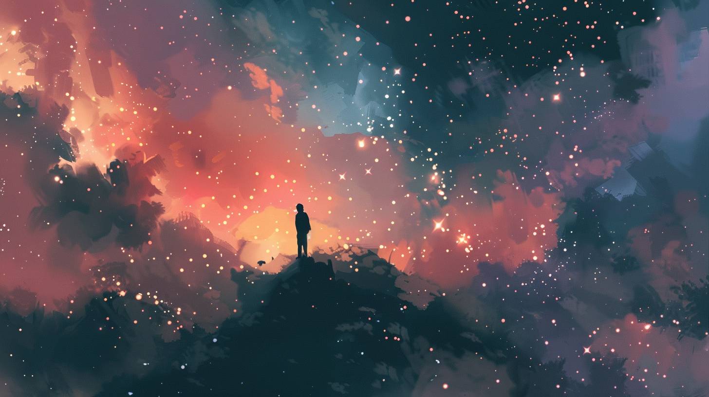 Illustrations of stars and galaxies, simple, featured on pixiv, muted colors with minimalism, Irina Nordsol Kuzmina, a hazy memory