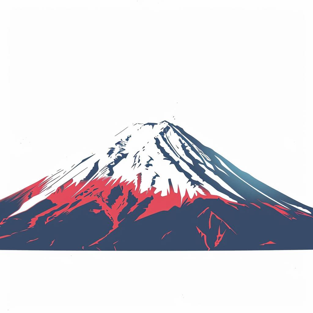 富士山 日本 ミニマルデザイン フラット 2Dアニメーションスタイル 白い背景