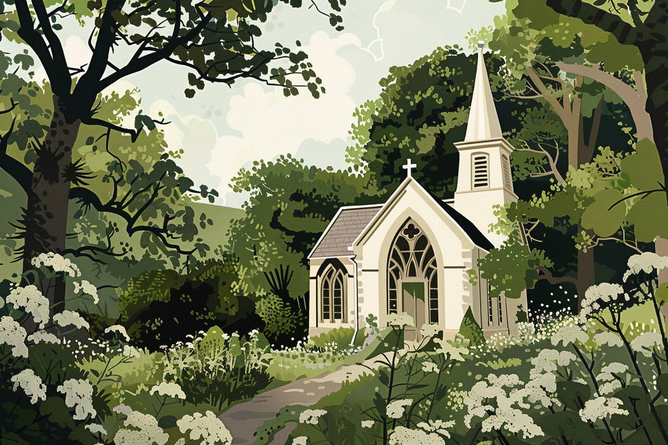 In the style of Harriet Lee-Merrion, stunning natural landscape, church