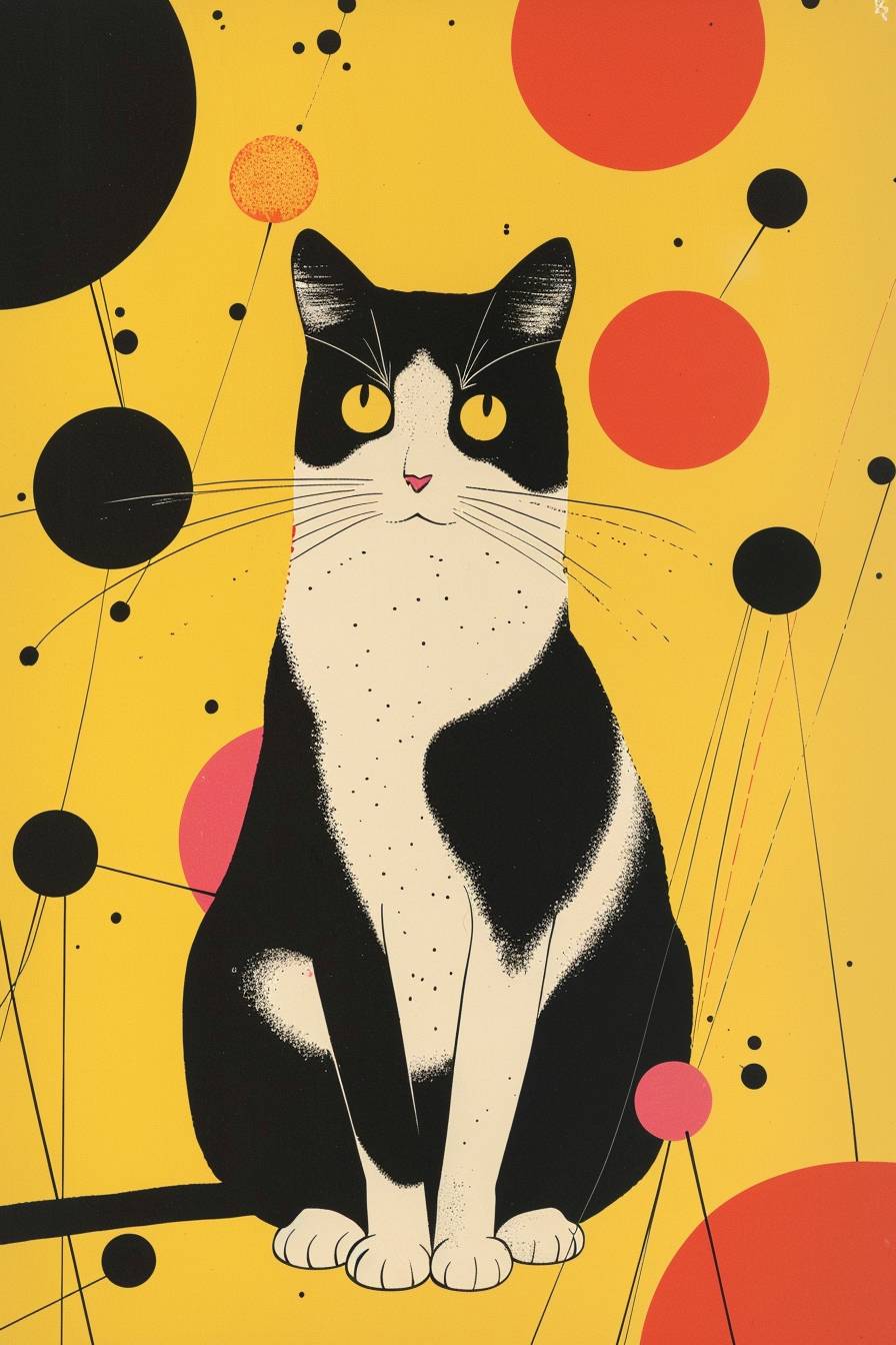 A HolsteinCat sits in the middle, with straightforward humor, simple lines and bright colors. Japanese illustrator Nimura Daisuke