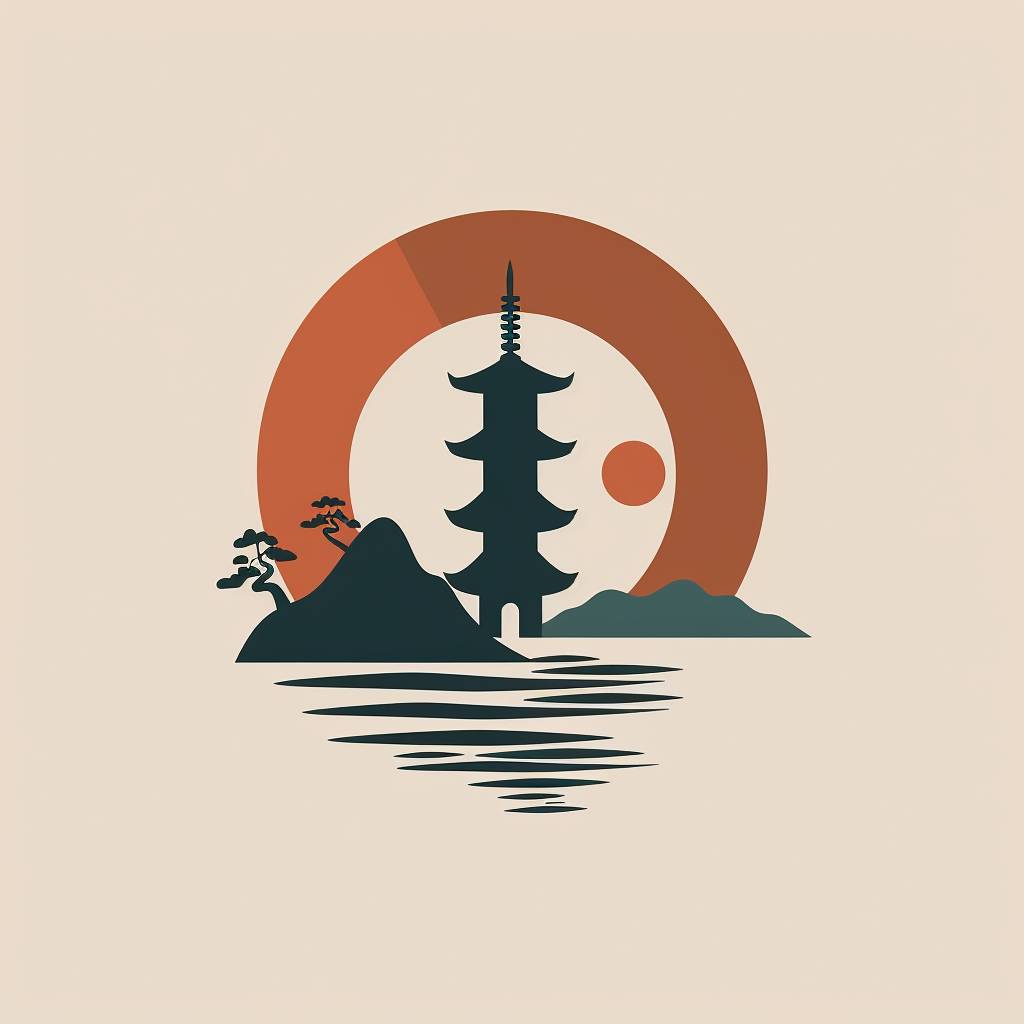 A 2D minimalist logo representing a peaceful temple, nature, and calm