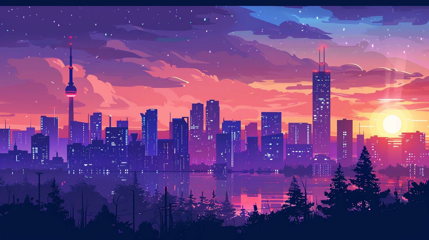 Illustration of a city skyline, GTA style