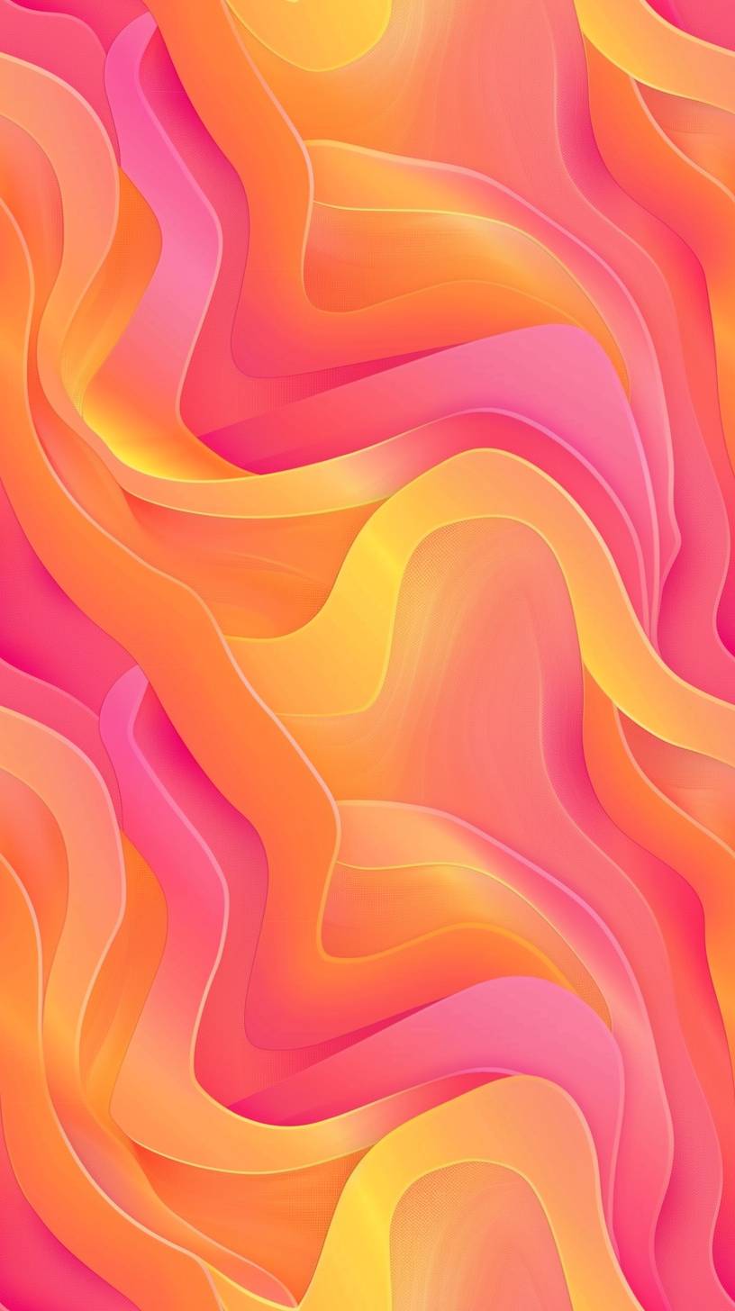 Pink and orange gradient background with wavy shapes, simple flat illustration style, simple and elegant design, vector file, no shadows in the middle, pink gradient background. Flat style. Vector graphics, all lines should be straight without any curves or curved edges. Seamless pattern