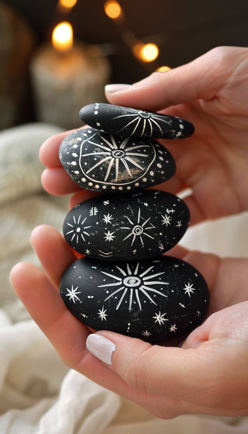 In the style of Gemma Correll, Mystical stones radiating ancient energy --ar 4:7 --v 6.0