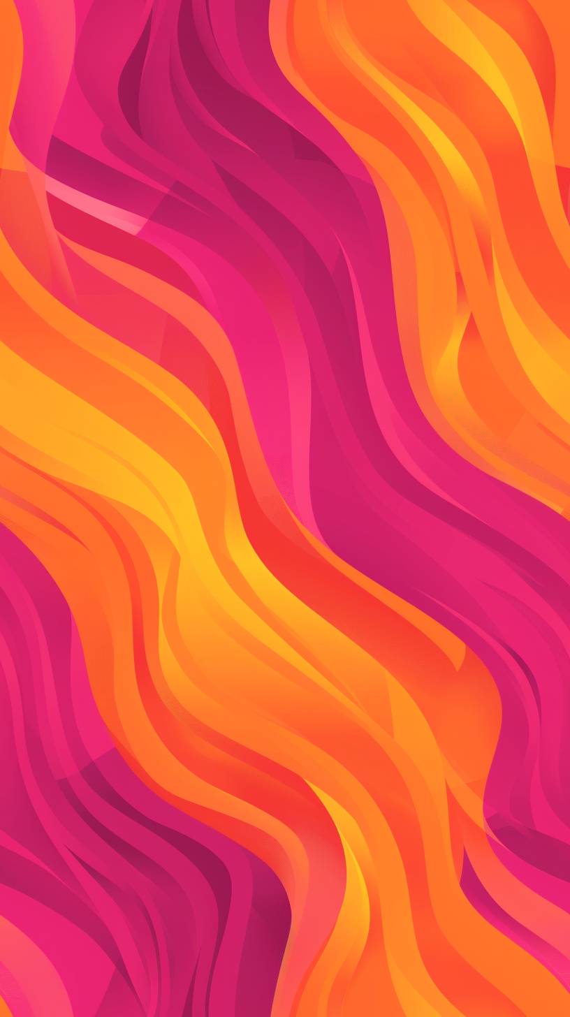 Pink and orange gradient background with wavy shapes, simple flat illustration style, simple and elegant design, vector file, no shadows in the middle, pink gradient background. Flat style. Vector graphics, all lines should be straight without any curves or curved edges. Seamless pattern