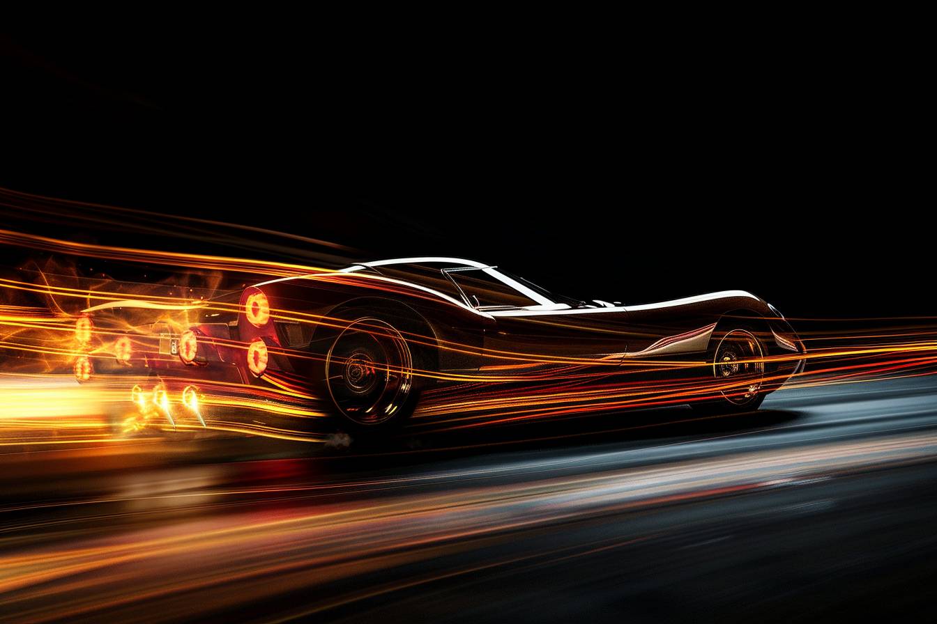 A speeding [SUBJECT], with motion blur, photography, cinematic lighting, black background