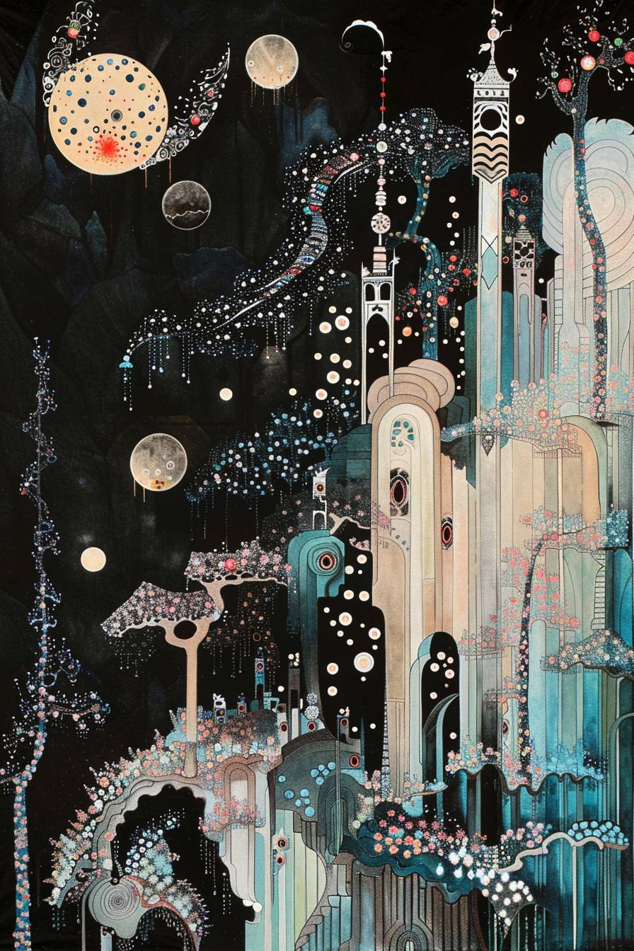 In style of Kay Nielsen, whispering winds carrying echoes of the past